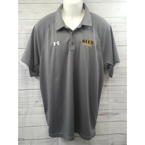 Under Armour Heatgear Polo Shirt Gray Sz 2XL Bees Softball Loose Embriodered - Picture 1 of 11